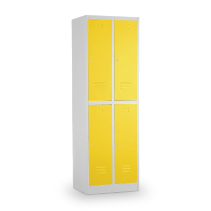 Kovová šatní skříňka - 4 boxy, 60 x 45 x 185 cm, cylindrický zámek, žlutá - ral 1023