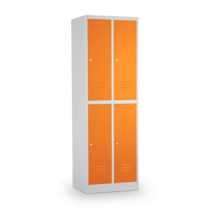Kovová šatní skříňka - 4 boxy, 60 x 45 x 185 cm, cylindrický zámek, oranžová - ral 2004