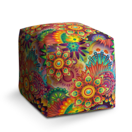 Taburet Cube barevné obrazce, barevná