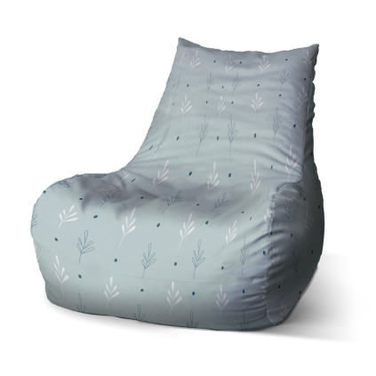 Sedací vak Bean modré a bílé lístky, šedá