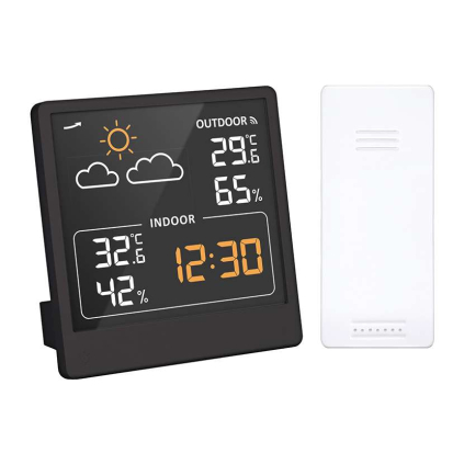 Teploměr a vlhkoměr uvnitř/venku TE48, černá