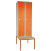 Kovová šatní skříňka s lavičkou, 60 x 85 x 185 cm, otočný zámek, oranžová - ral 2004