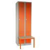 Kovová šatní skříňka s lavičkou, 60 x 85 x 185 cm, sokl, otočný zámek, oranžová - ral 2004