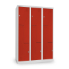 Kovová šatní skříňka Z, 3 oddíly, 120 x 50 x 180 cm, otočný zámek, červená - ral 3000
