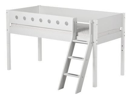 Zvýšené jednolůžko se šikmým žebříkem Flexa White (Barevná úprava 40 - Bílá/bílá)