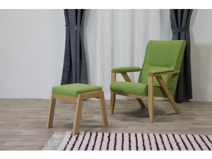 Čalouněné relaxační křeslo s dřevěnou podnoží Dominik