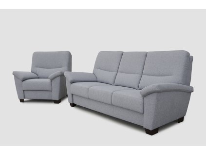 Sedací souprava klasických tvarů s vyšším opěradlem, masivní nohy