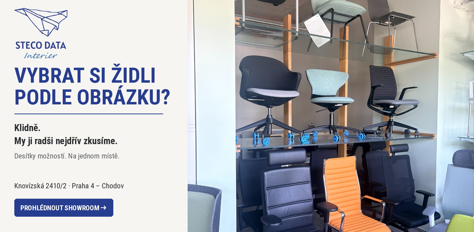 STECO DATA Interier – nový showroom kancelářského nábytku, Knovízská 2410/2, 149 00 Praha 4 – Chodov