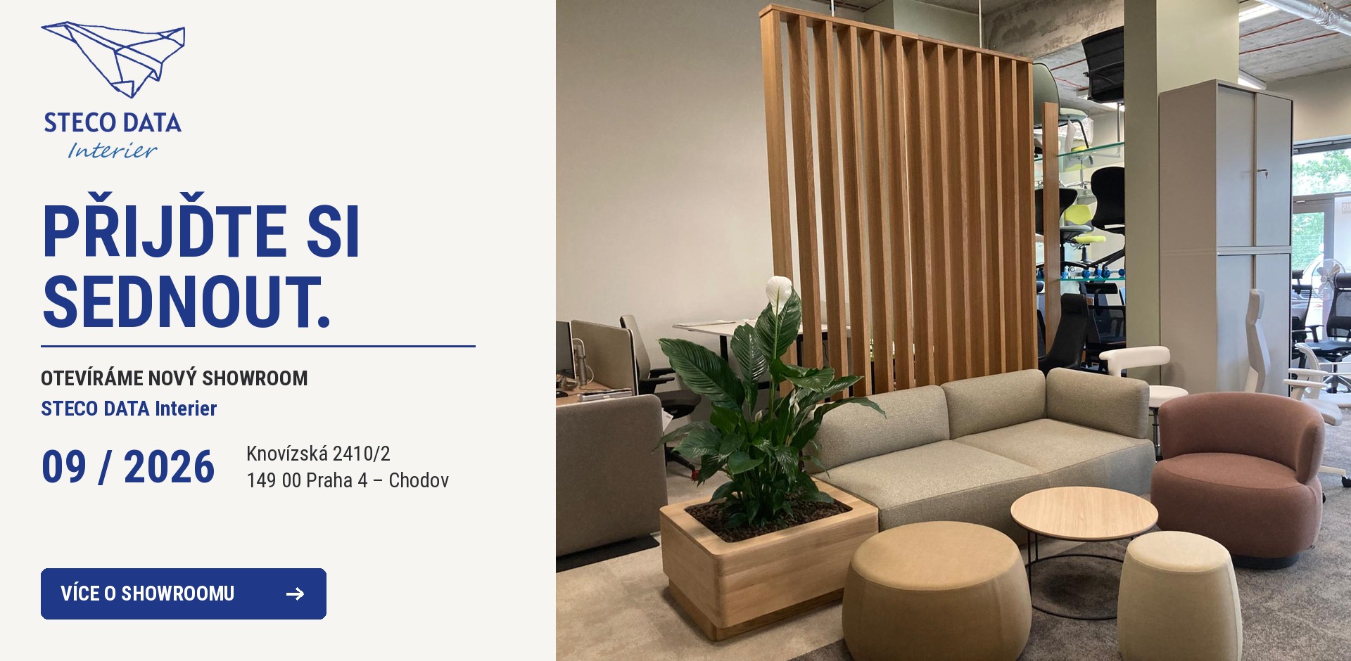 STECO DATA Interier – nový showroom kancelářského nábytku, Knovízská 2410/2, 149 00 Praha 4 – Chodov