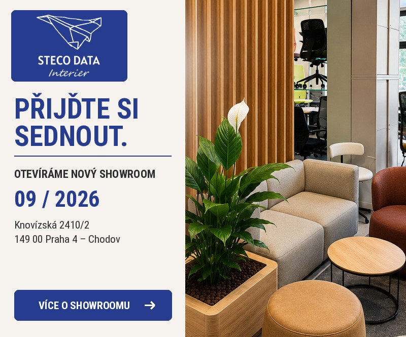 STECO DATA Interier – nový showroom kancelářského nábytku, Knovízská 2410/2, 149 00 Praha 4 – Chodov