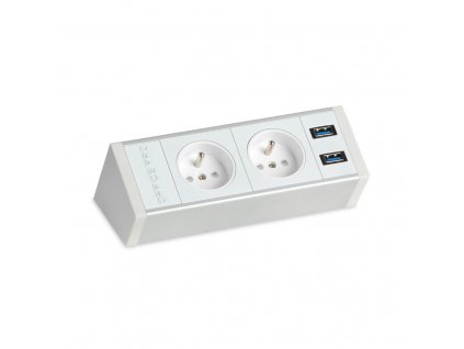 Pevný panel na hranu stolu, bílý, 2x el., 2x USB 3.0 - PECZ W 001