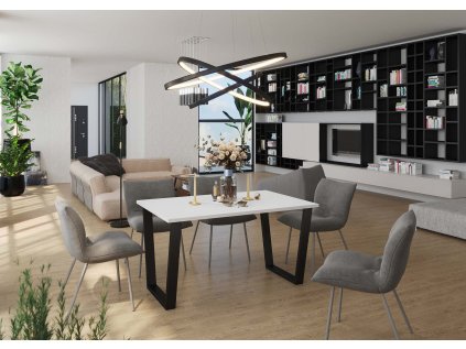 Stol CEZAR 138x90 loft w stylu industrialnym do biura gabinetu kuchni jadalni salonu z metalowyminogami czarnymi V blat bialy aranzacja