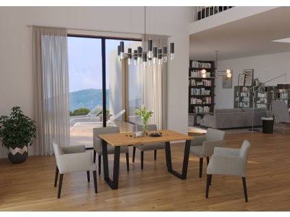 Stol CEZAR 138x90 loft w stylu industrialnym do biura gabinetu kuchni jadalni salonu z metalowyminogami czarnymi V blat dab lancelot