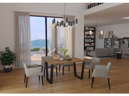 Stol CEZAR 138x90 loft w stylu industrialnym do biura gabinetu kuchni jadalni salonu z metalowyminogami czarnymi V blat dab lancelot aranzacja