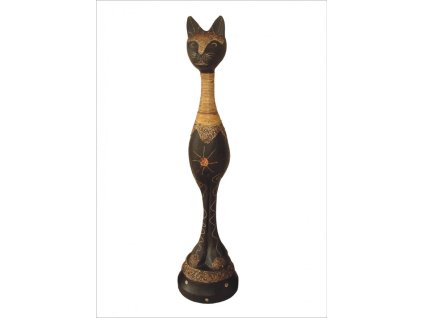 Dřevěná soška Kočka india černá 50 cm