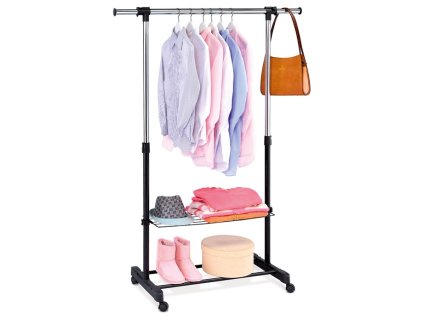 Stojan na šaty s odkladačem a poličkou ABD-1216 (Barva Černá)
