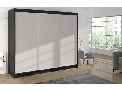 Šatní skříň s posuvnými dveřmi Debora II 200 (Odstín Černá/bílá)