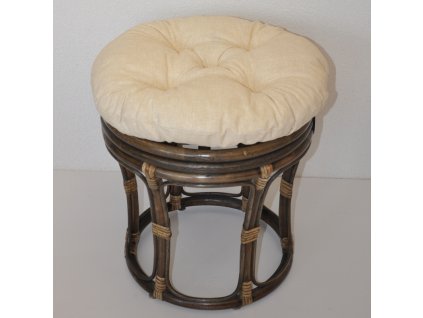 Ratanová taburetka velká hnědá s polstrem (Polstr Béžový melír)