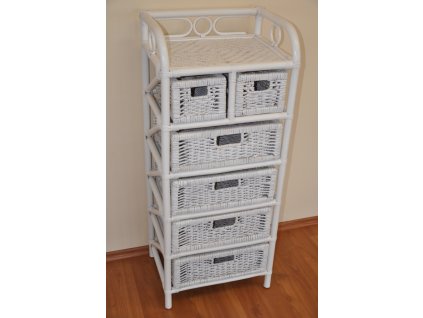 Ratanová komoda bílá 1555 4+2 zásuvky