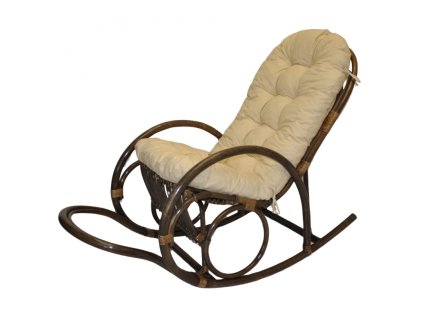 Ratanové houpací křeslo Jenaira hnědé s polstrem (Polstr Světle béžový melír)