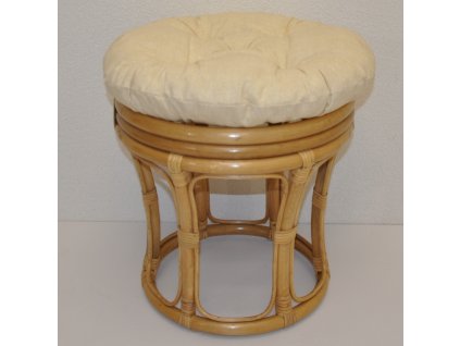 Ratanová taburetka velká medová, polstr béžový melír