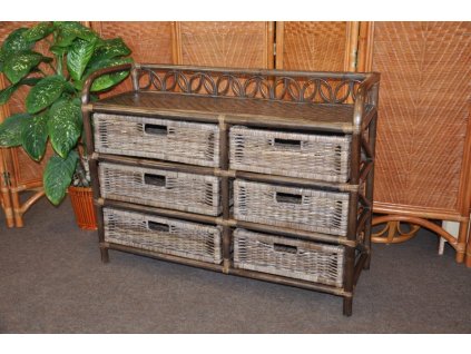 Ratanová komoda hnědá 1238 - 6 zásuvek