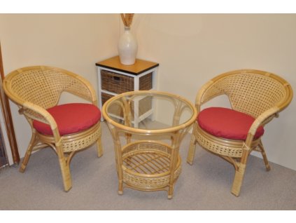 Ratanová sedací souprava Kina medová s polstrem (Polstr Vínový melír)