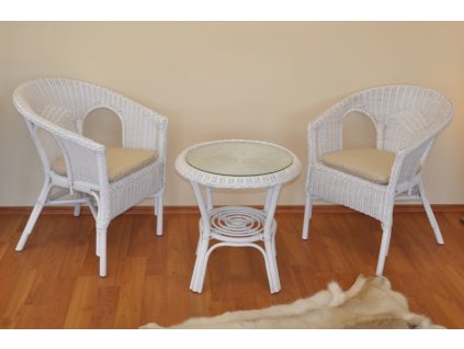 Ratanová sedací souprava Fabion bílá s polstry (Polstr Béžový melír)