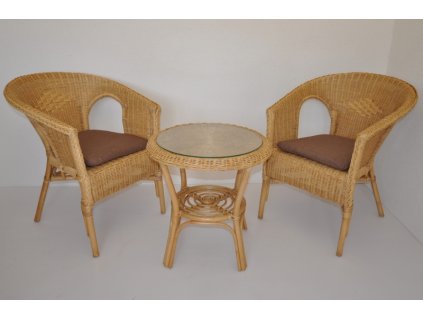 Ratanová sedací souprava Fabion medová s polstry (Polstr Hnědý melír)