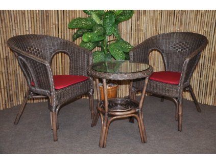 Ratanová sedací souprava Fabion hnědá s polstry (Polstr Vínový)