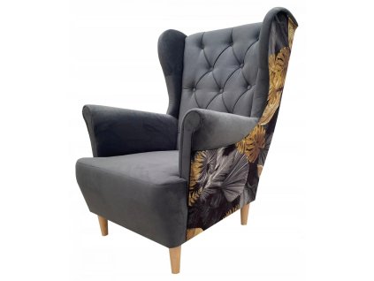 Relaxační křeslo ušák Selene K šedá/vzor