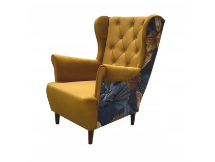 Relaxační křeslo ušák Selene K hořčicová/vzor