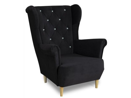 Relaxační křeslo ušák Selene K černá s krystaly (Barva potahu Černá s krystaly Velutto 20)