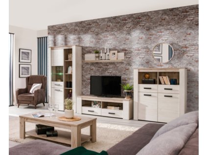 KENT obývací stěna, dub bílý/dub šedý