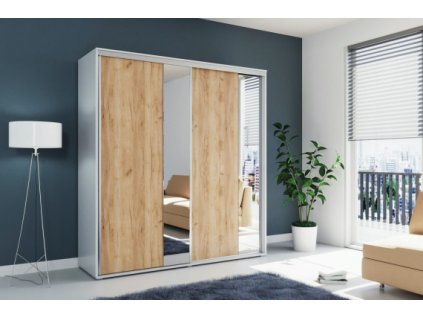 A4 skříň šatní v. 245 cm s posuvnými dveřmi se zrcadovýmí pásy