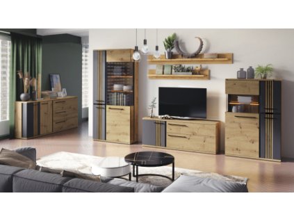 MOLTO A Obývací stěna dub artisan/černá