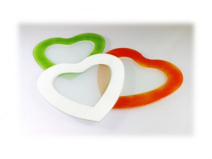 Tác Srdce skleněný s bílým okrajem 25 cm