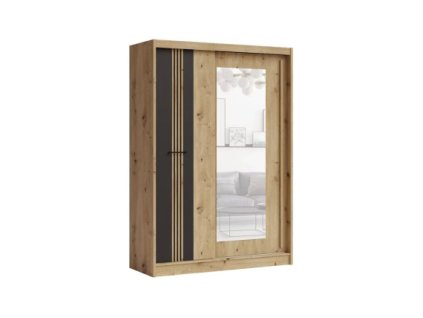 MOLTO ML-150 skříň šatní se zrcadlem,dub artisan/černá