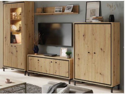 PARII obývací stěna, dub artisan/ černá