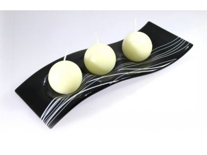 Skleněný svícen FLY 3 tmavě šedý s bílým dekorem