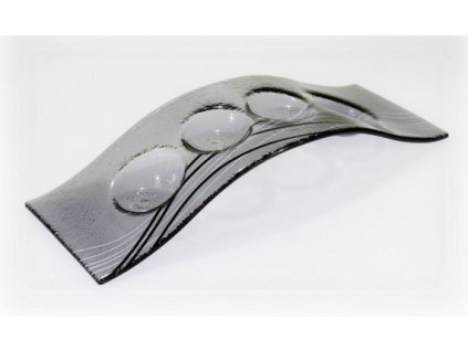 Skleněný svícen FLY 4  šedý s linkami