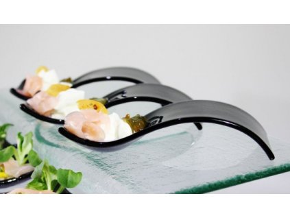 Lžička skleněná na raut tmavě šedá  18 x 5 cm