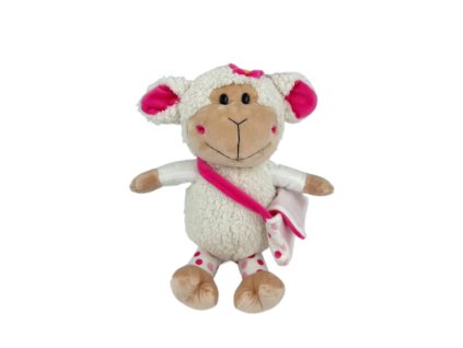 Plyšák/polštářek mikrospandex Ovečka s taškou růžová