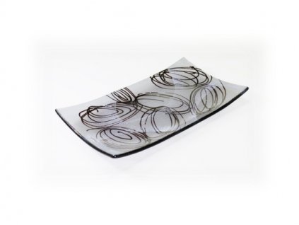 Tác TUBE skleněný s černým dekorem elipsy 28 x 16 cm