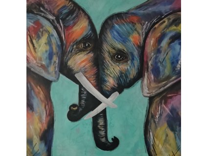 Obraz slon - olej na plátně 100 x 100 cm