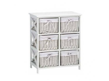 RAFAELLO komoda, 6 košíků, dřevo / proutí, bílá
