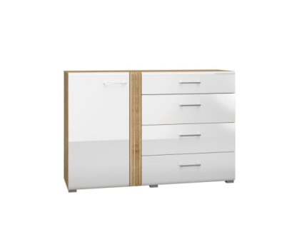 ADAGIO 04 komoda 1D4S, dub/ bílý lesk