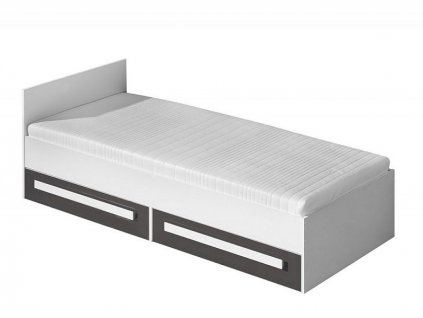 GOLIÁŠ 11 postel včetně roštu - bílá/dvířka šedá lesk/úchyt bílá (DO)