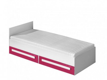 GOLIÁŠ 11 postel včetně roštu - bílá/dvířka růžová lesk/úchyt bílá (DO)