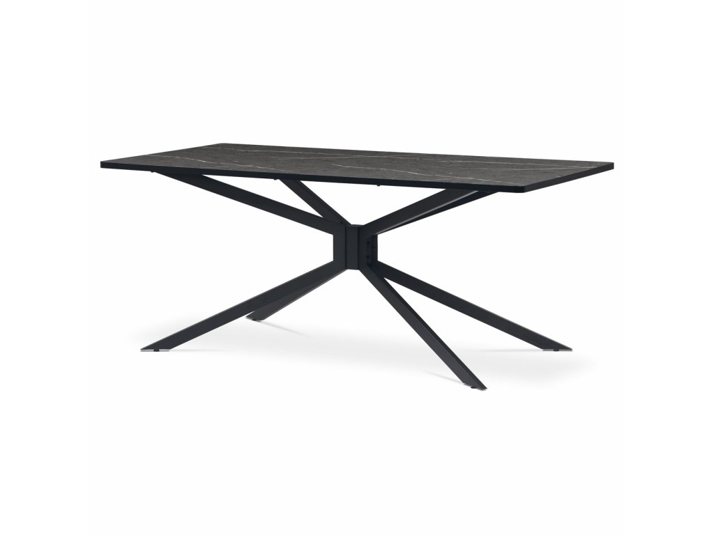 Jídelní stůl, 180x90x75 cm, MDF deska, dekor šedý mramor, kovovová hvězdicová podnož, černý mat